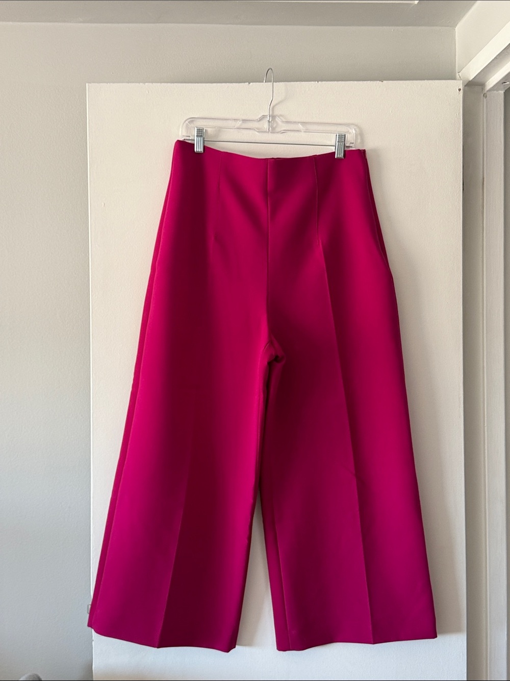NWT Zara Hot Pink Wide Leg Crop Pants Culottes Fuchsia High Waist Size XL